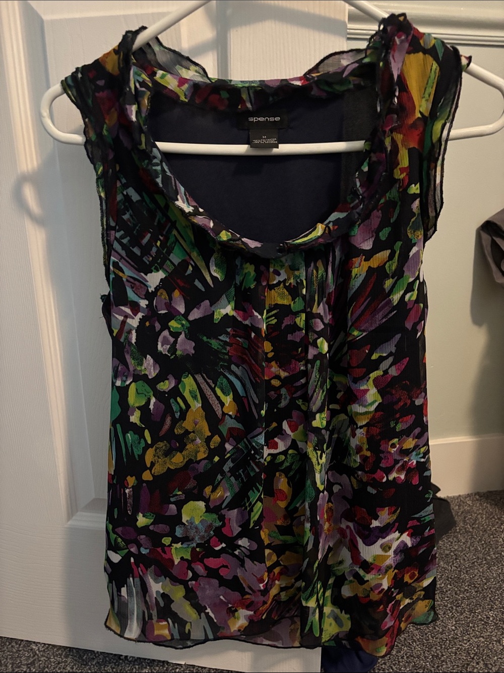 Spense Black Multicolor Floral Sheer Sleeveless Camisole